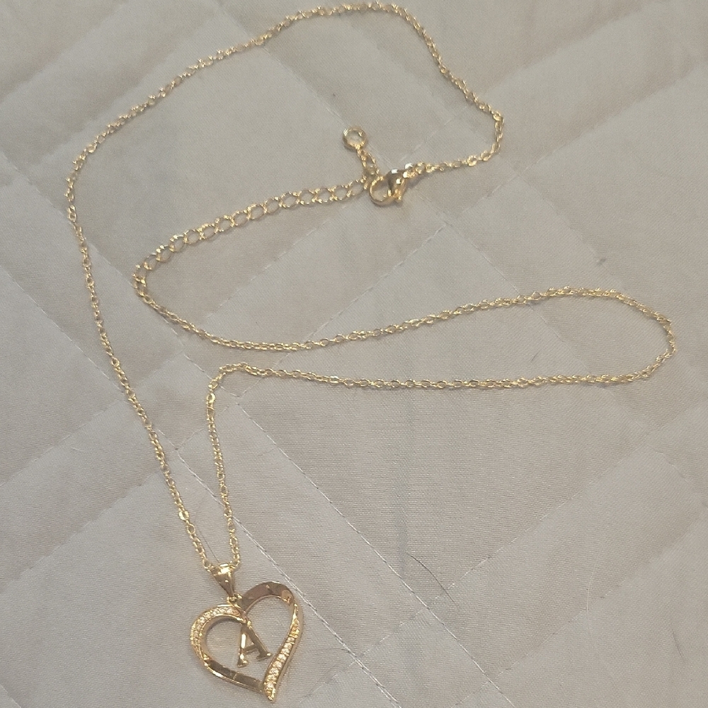 "A" Initial W/ C.Z.'s Necklace,Never Wore/ 14k HGE/ 18 In.+ 2" Extend.